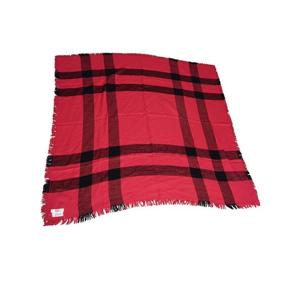 Vintage French-Made Plaid Scarf 47x46 Wool Blend for Bamberger’s Red Black - Picture 3 of 10
